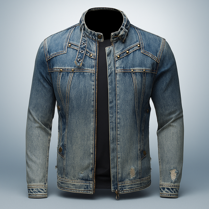 Ethan | Robust Moto-Inspirerad Denimjacka med Ståkrage 1