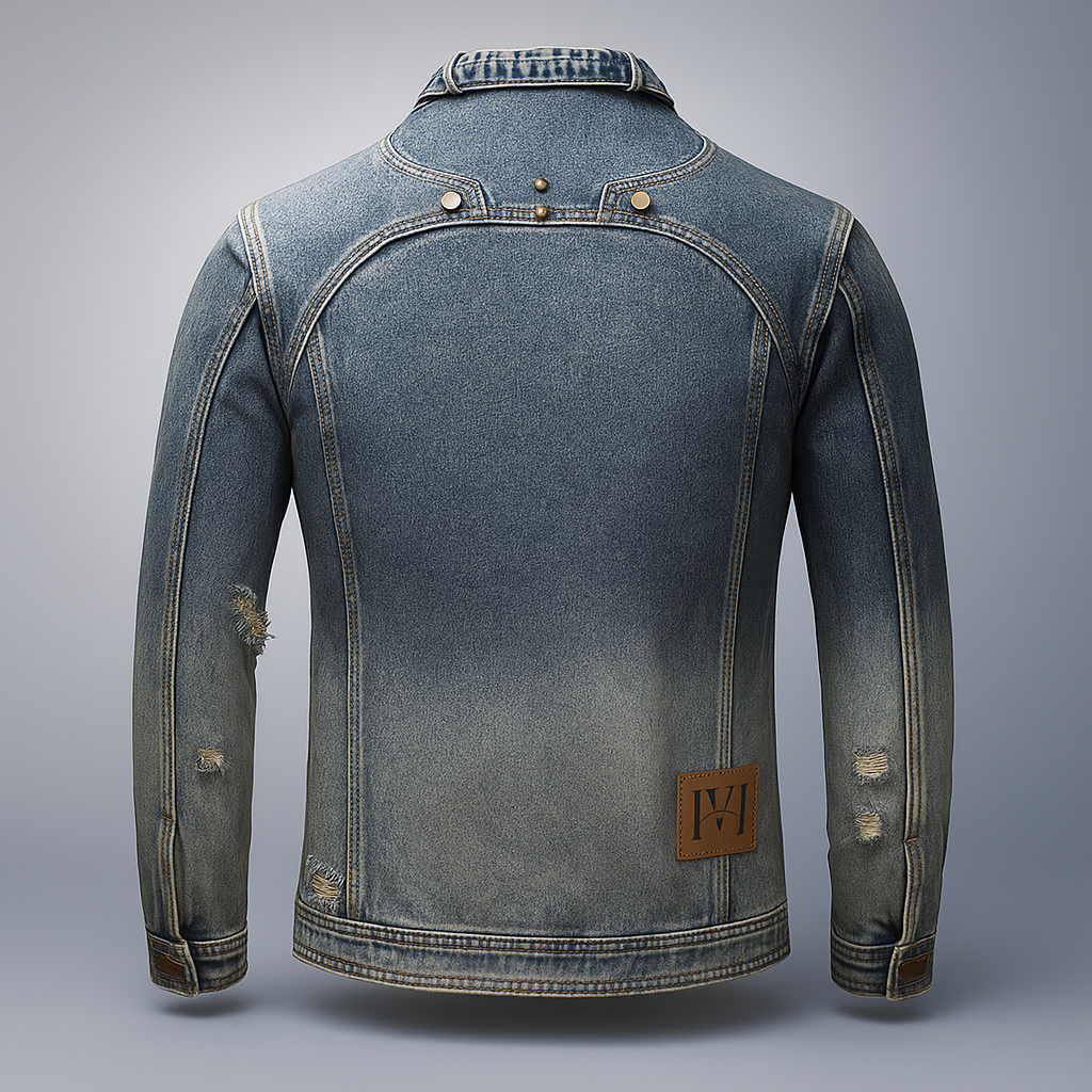 Ethan | Robust Moto-Inspirerad Denimjacka med Ståkrage 2