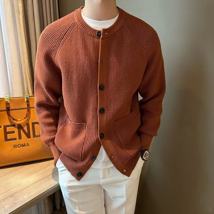 Ethan | Slim Fit Cardigan med Rund Halsringning, Enfärgad, Tidlös 1