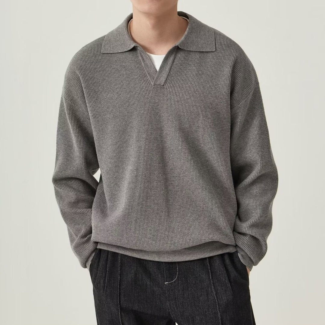 Ethan | Slim Fit Enfärgad Herr Tröja Med Långa Ärmar 0