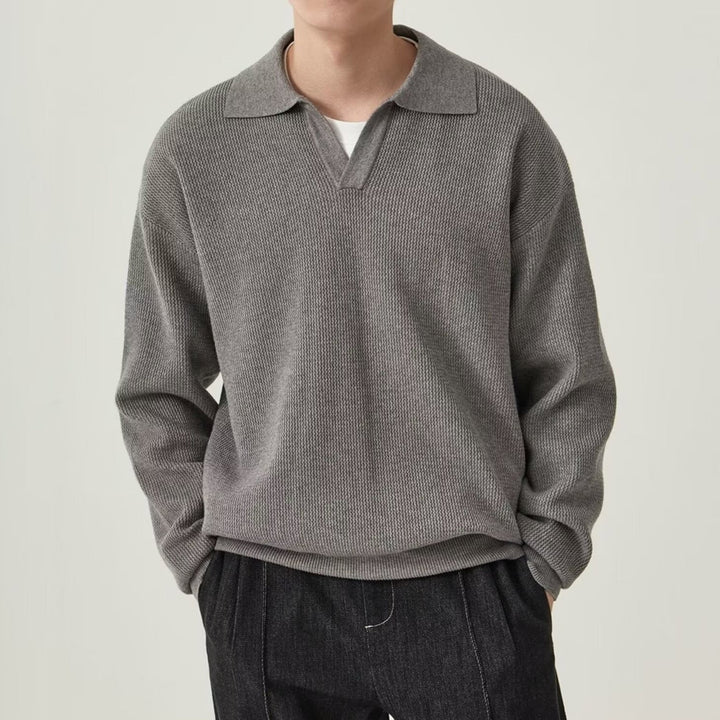 Ethan | Slim Fit Enfärgad Herr Tröja Med Långa Ärmar 0