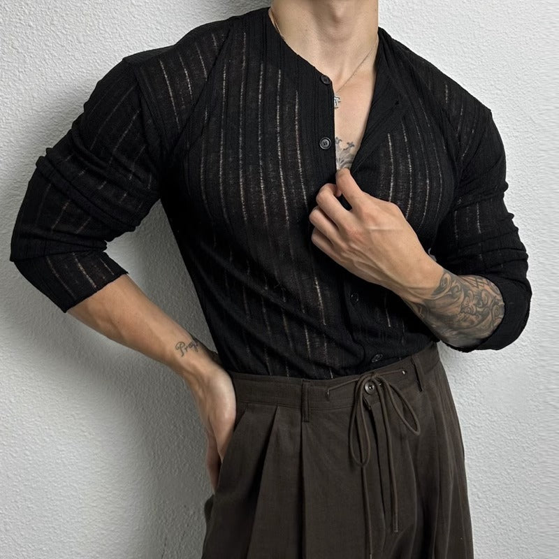 Ethan | Slim Fit Långärmad Herrskjorta med Hålstickad Design 0