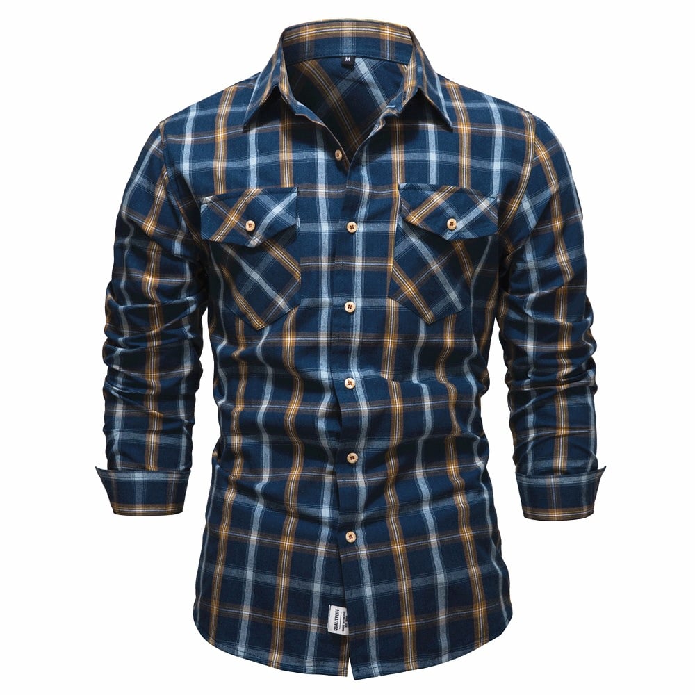Ethan | Slim Fit Långärmad Herrskjorta med Rutigt Mönster och Fickdetalj 1