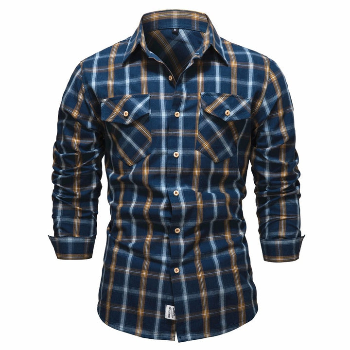 Ethan | Slim Fit Långärmad Herrskjorta med Rutigt Mönster och Fickdetalj 1