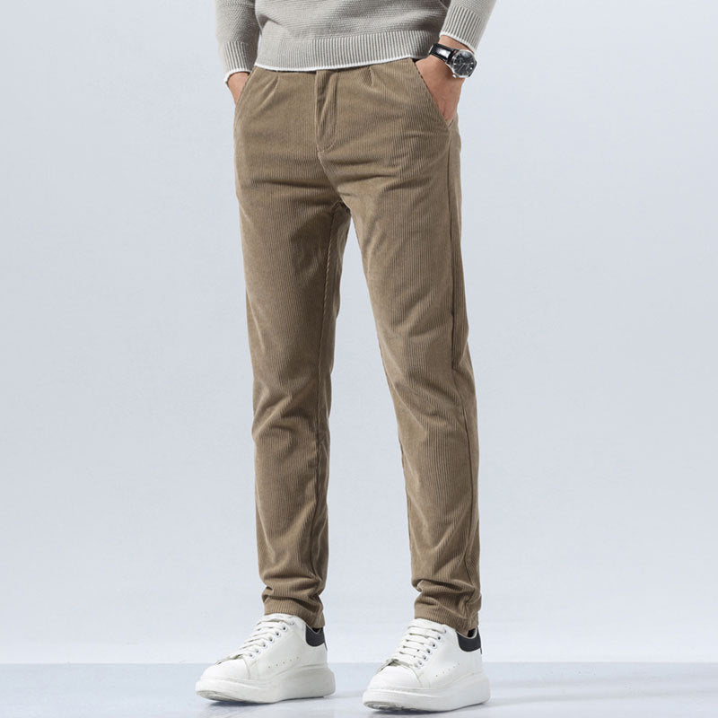 Ethan | Slim Fit Raka Manchesterbyxor i Khaki 0