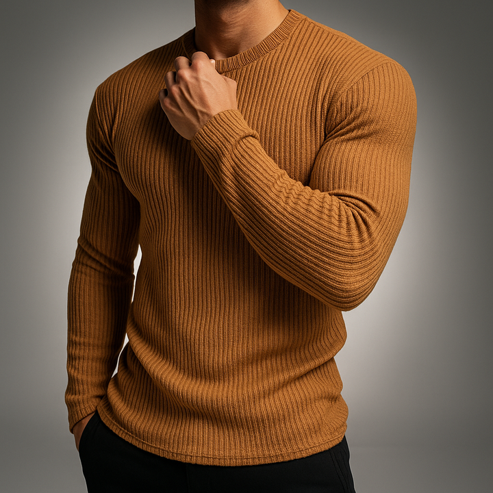 Ethan | Slim Fit Ribbstickad Tröja för Herr med Långa Ärmar 0
