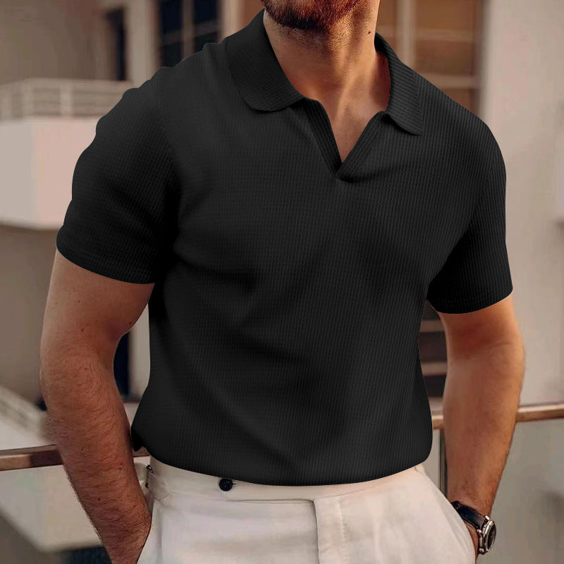 Ethan | Slim Fit Sommar T-shirt med Våffelstickad Krage 0