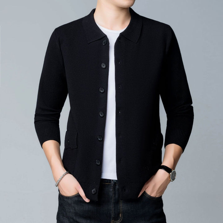 Ethan | Slim Fit Stickad Kofta med Slagkrage och Framfickor 0