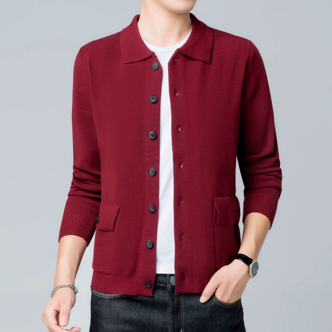 Ethan | Slim Fit Stickad Kofta med Slagkrage och Framfickor 1
