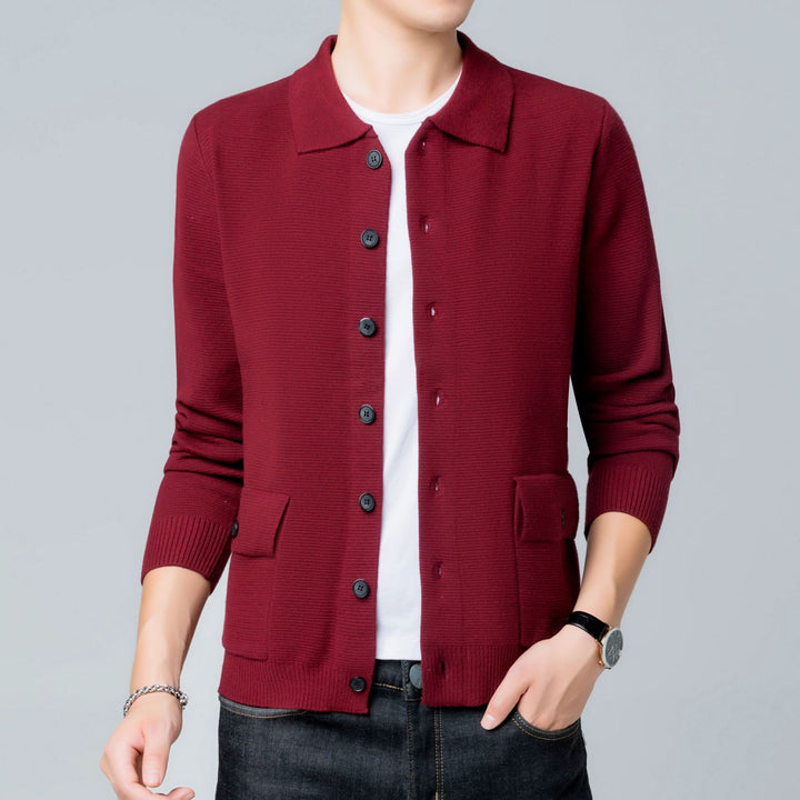 Ethan | Slim Fit Stickad Kofta med Slagkrage och Framfickor 1