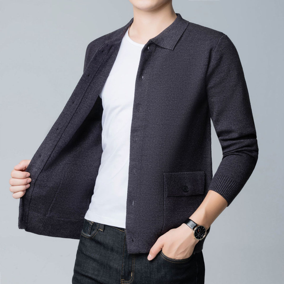 Ethan | Slim Fit Stickad Kofta med Slagkrage och Framfickor 2