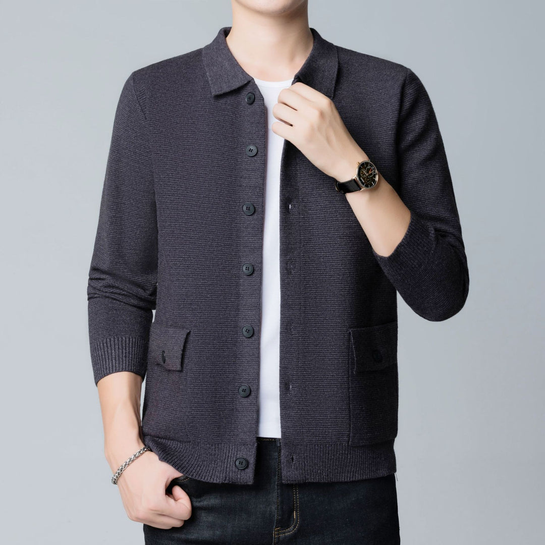 Ethan | Slim Fit Stickad Kofta med Slagkrage och Framfickor 3