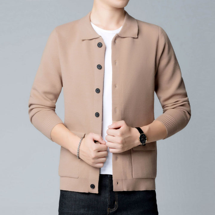 Ethan | Slim Fit Stickad Kofta med Slagkrage och Framfickor 4
