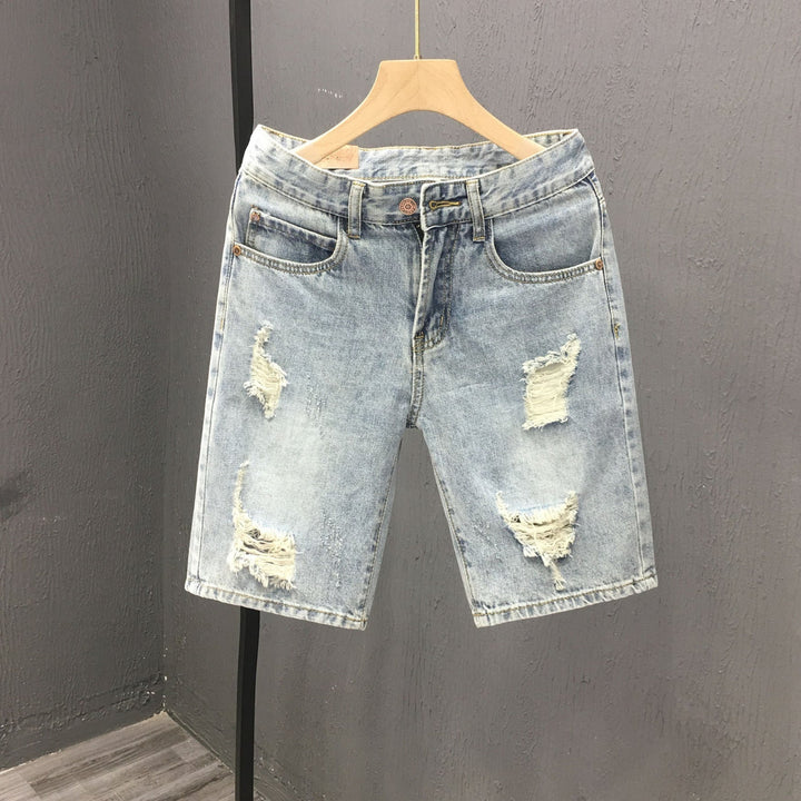 Ethan | Slitna Denimshorts med Mellanhög Midja 0
