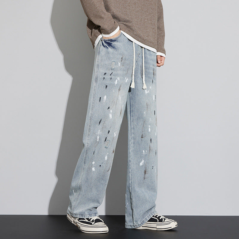 Ethan | Slitna Microelastiska Jeans Herr med Dragsko och Graffiti-design 0
