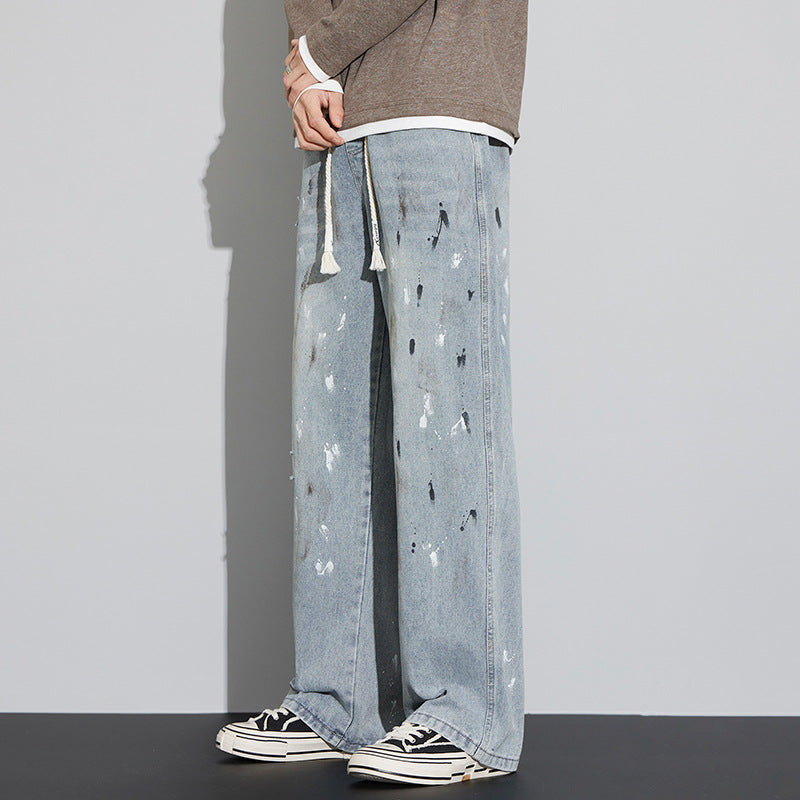 Ethan | Slitna Microelastiska Jeans Herr med Dragsko och Graffiti-design 2