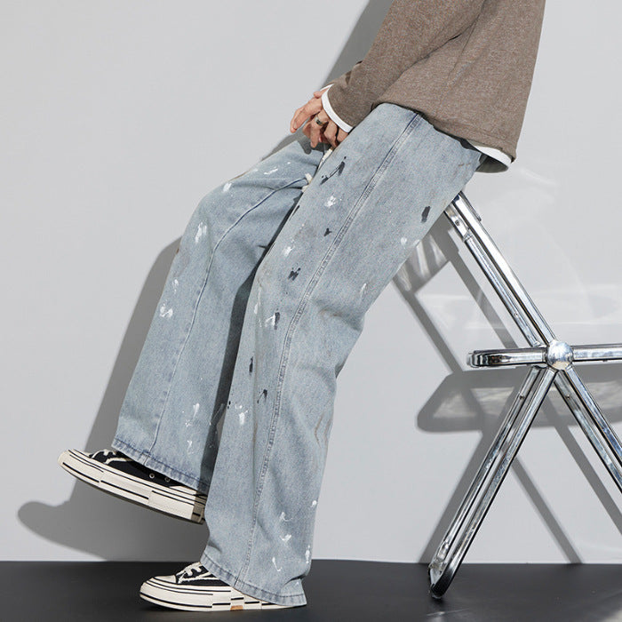Ethan | Slitna Microelastiska Jeans Herr med Dragsko och Graffiti-design 3