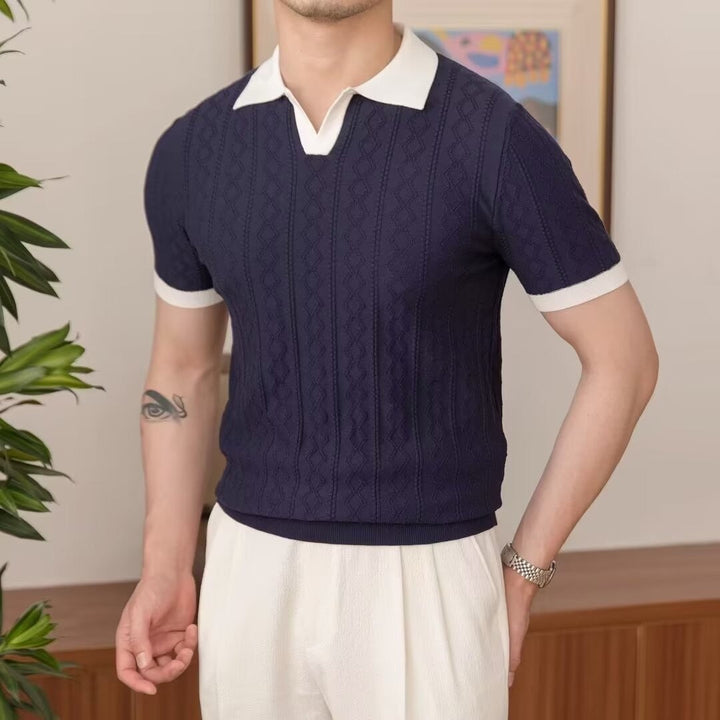 Ethan | Somrig Slim Fit Pikétröja med Färgblock 0