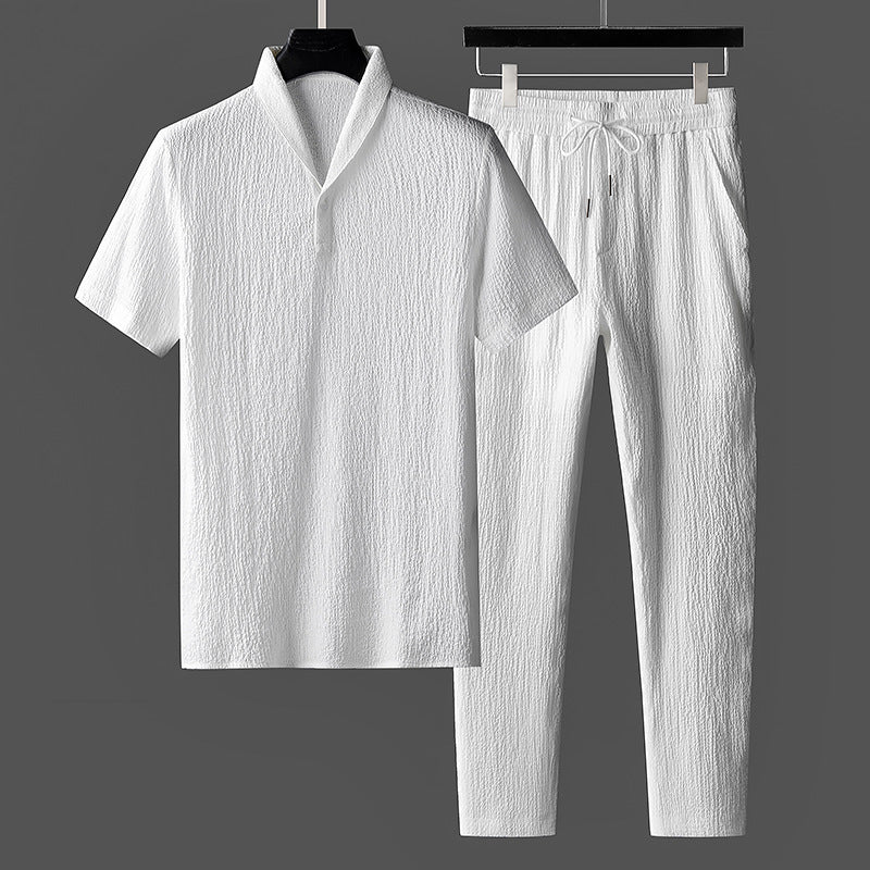 Ethan | Somrigt Avslappnat Loungewear Set med Kortärmad Topp och Byxor 0