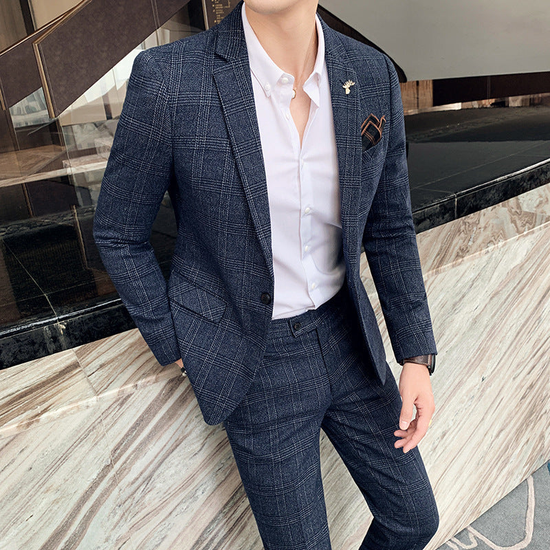 Ethan | Stylish Slim Fit Rutig Herrkostym Set 0