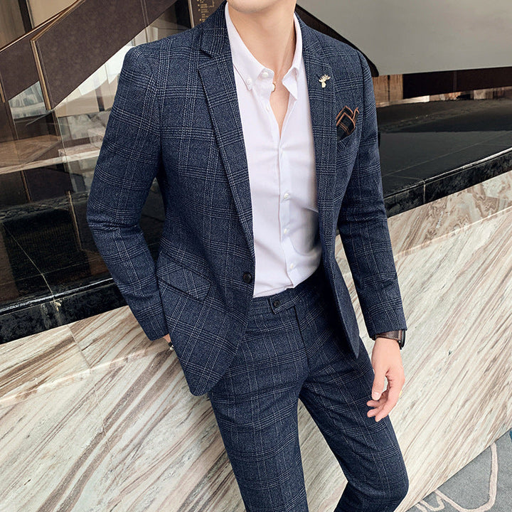 Ethan | Stylish Slim Fit Rutig Herrkostym Set 0