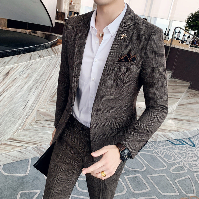Ethan | Stylish Slim Fit Rutig Herrkostym Set 1