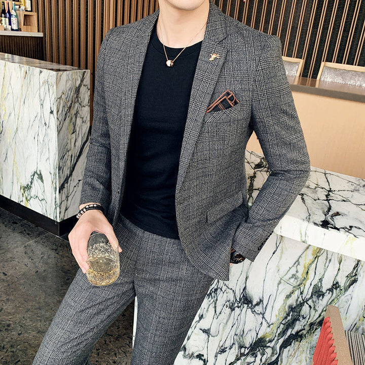 Ethan | Stylish Slim Fit Rutig Herrkostym Set 2