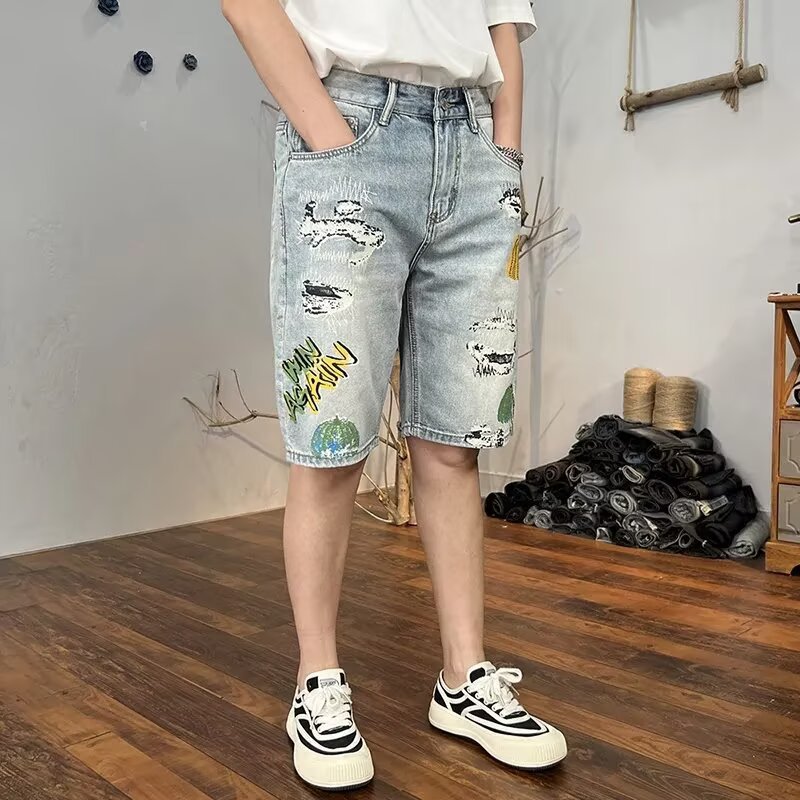Ethan | Vintage Ljusblå Avslappnade Croppade Shorts 1