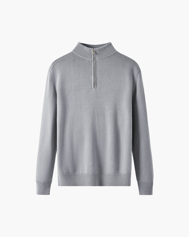 Evelyn | Modern Svart Stickad Tröja med Halvdragkedja och Ribbade Muddar 0