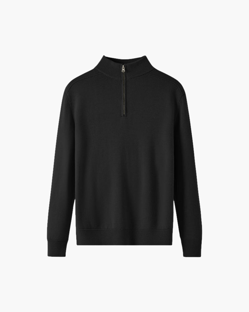 Evelyn | Modern Svart Stickad Tröja med Halvdragkedja och Ribbade Muddar 5