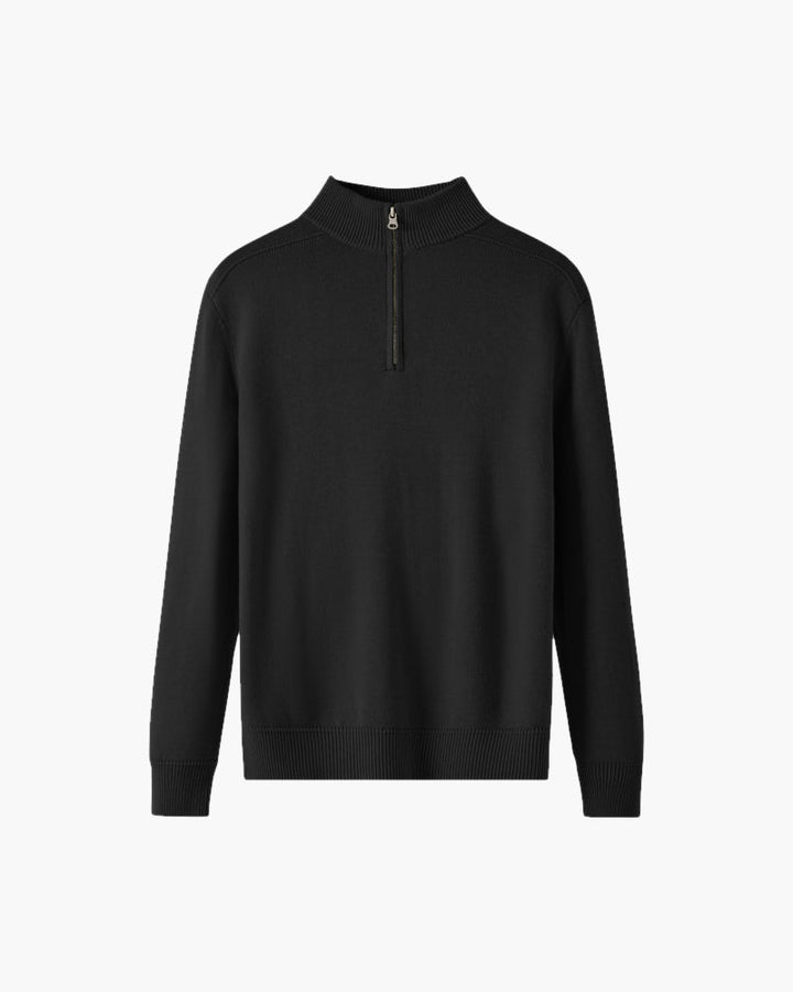 Evelyn | Modern Svart Stickad Tröja med Halvdragkedja och Ribbade Muddar 5