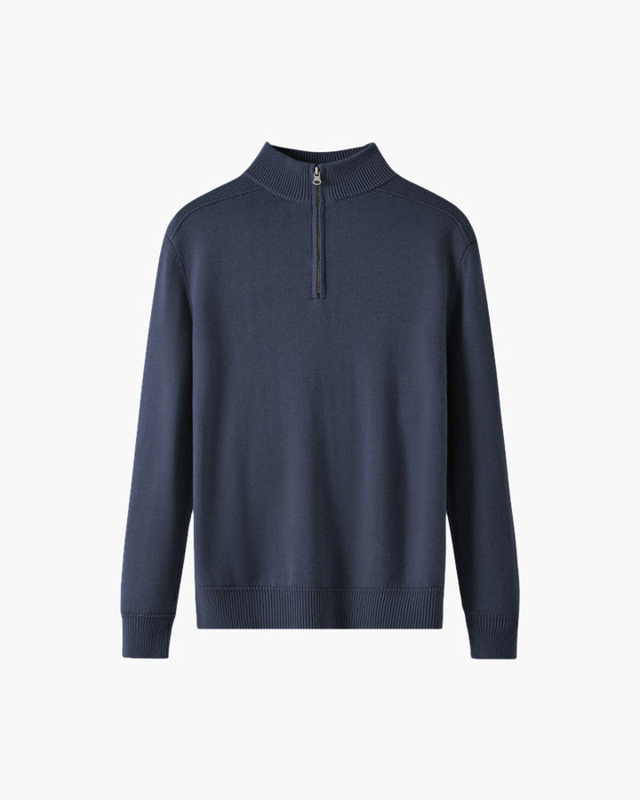 Evelyn | Modern Svart Stickad Tröja med Halvdragkedja och Ribbade Muddar 7