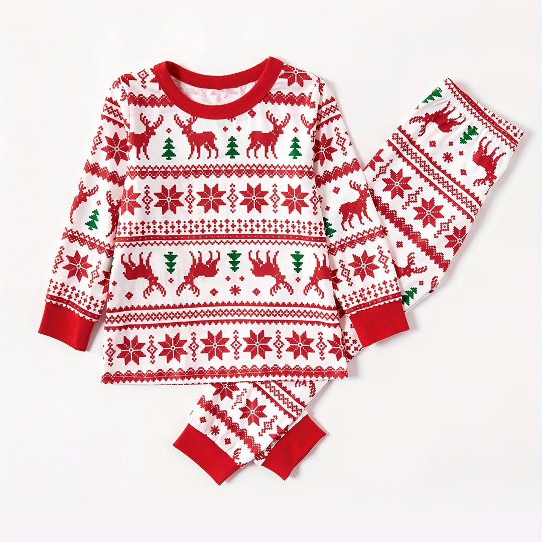 Familjejulpyjamas | Röd Ren-tema Set med Mjukt Material | Bekväm Design för Mysiga Stunder 2
