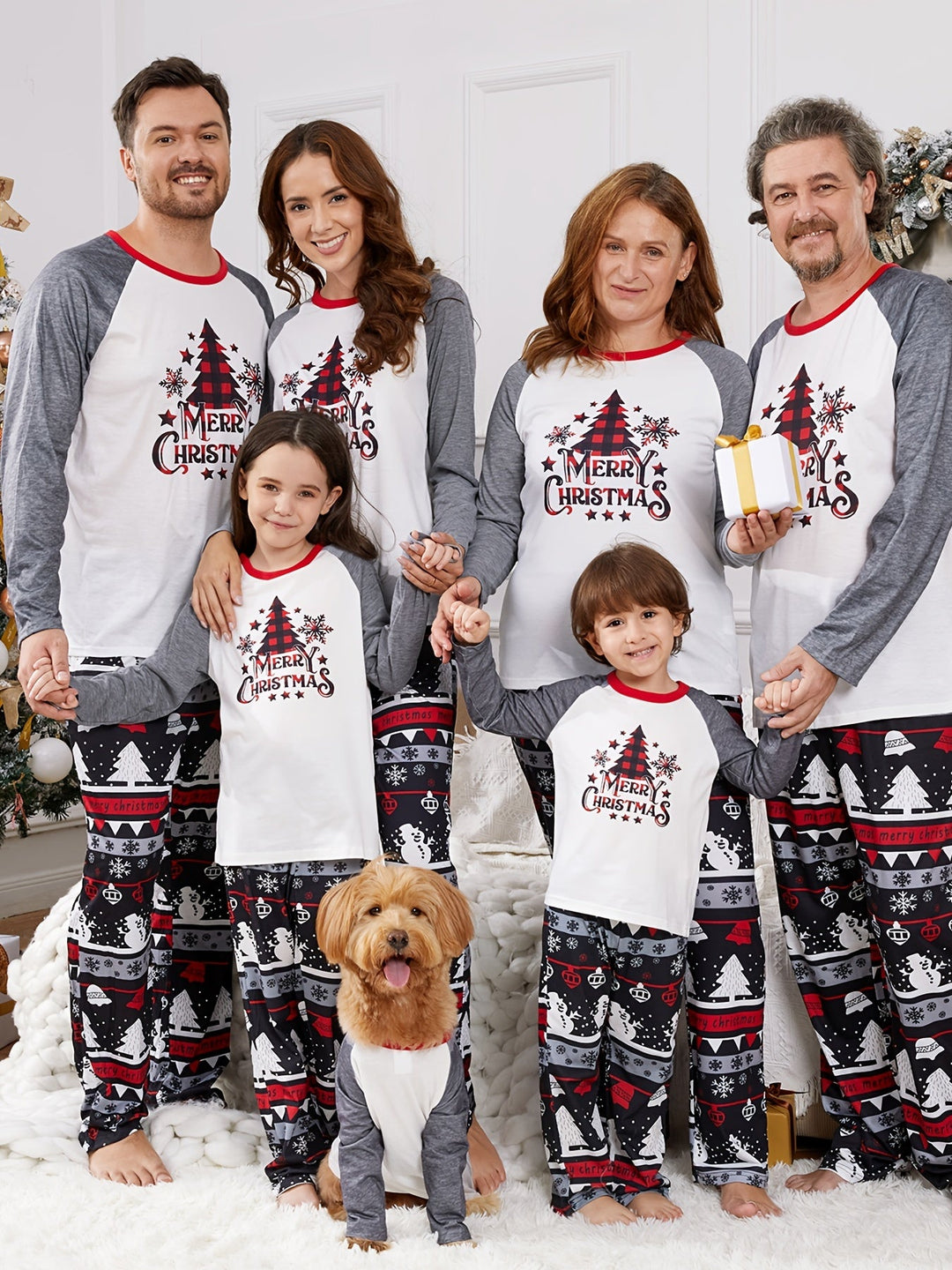 Familjepyjamas Set | Grå Julpyjamas med Raglanärmar &amp; Mjuk Bomullsblandning för Bekväm Sömn 0