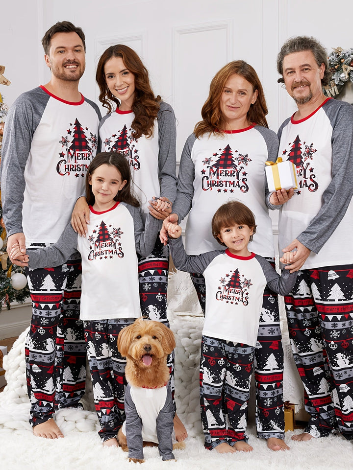 Familjepyjamas Set | Grå Julpyjamas med Raglanärmar &amp; Mjuk Bomullsblandning för Bekväm Sömn 0