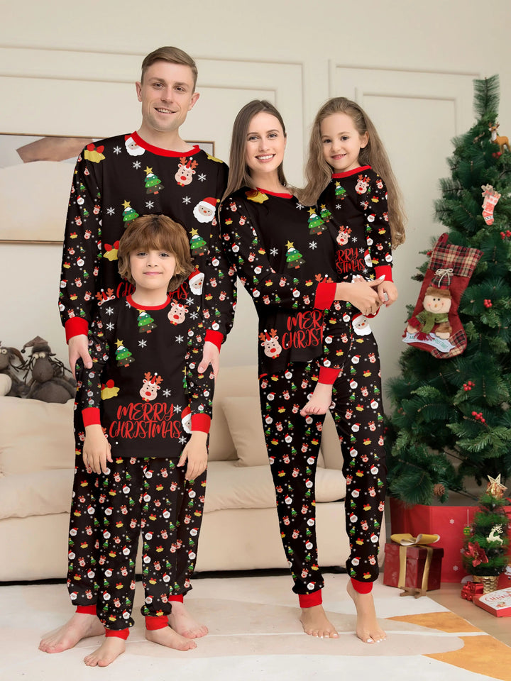 Familjepyjamas | Julpyjamas i Svart med Roligt All-Over Tryck | Bekväm Nattkläder för Mysiga Julmorgnar 0