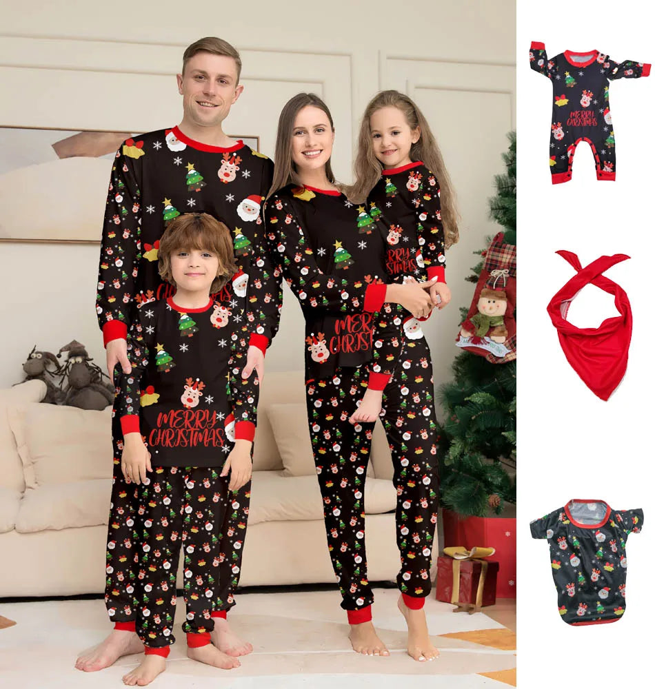 Familjepyjamas | Julpyjamas i Svart med Roligt All-Over Tryck | Bekväm Nattkläder för Mysiga Julmorgnar 1