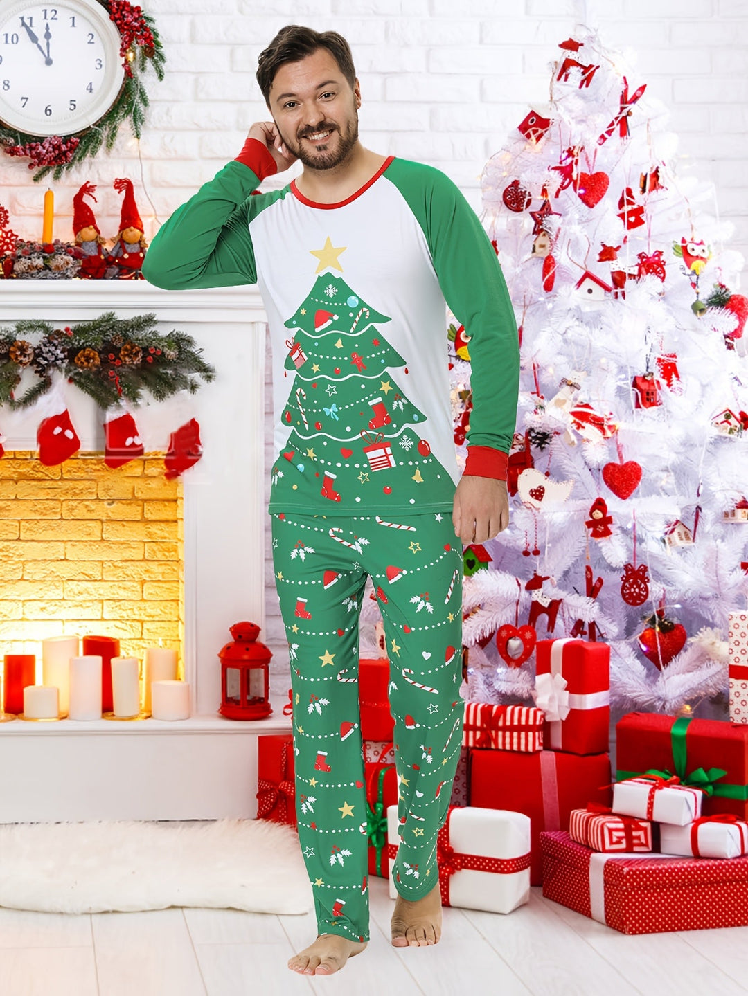 Familjepyjamas | Julpyjamas med Glad Julgransdesign | Bekväm och Mysig för Traditionella Julmorgnar 2