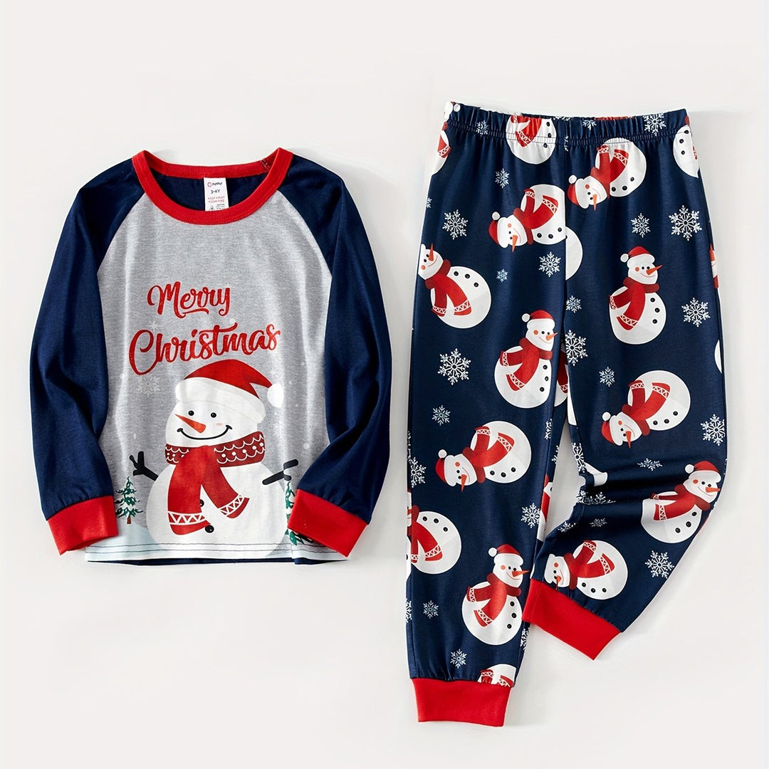 Familjepyjamas | Julpyjamas med Snögubbe Motiv i Mjukt Jersey | Koordinerade Set för Mysiga Stunder 2