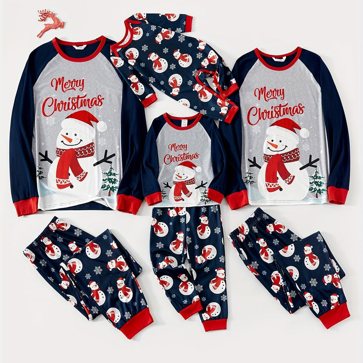 Familjepyjamas | Julpyjamas med Snögubbe Motiv och Mjuk Jersey | Koordinerade Set för Mysiga Stunder 0