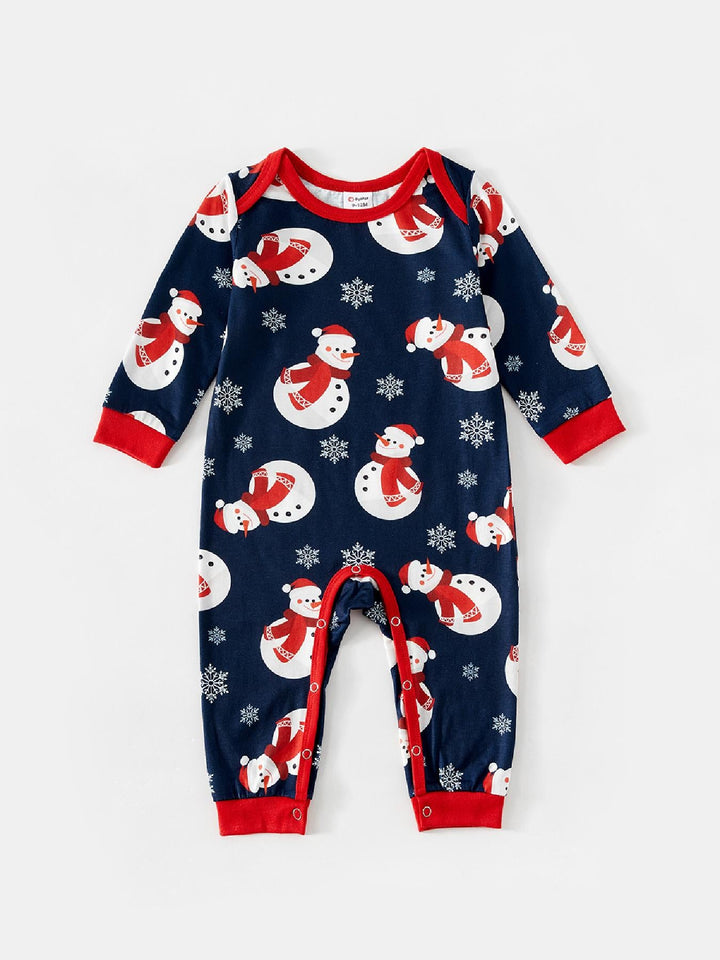 Familjepyjamas | Julpyjamas med Snögubbe Motiv och Mjuk Jersey | Koordinerade Set för Mysiga Stunder 1