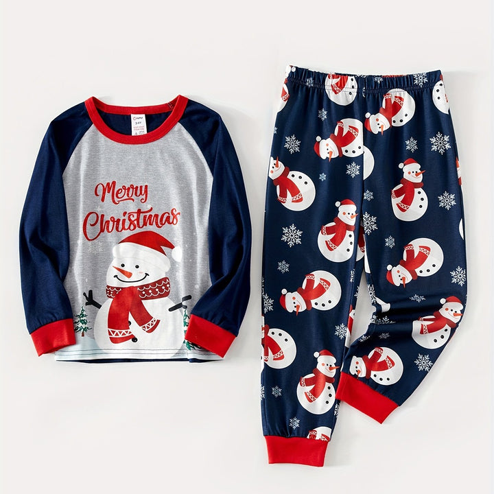Familjepyjamas | Julpyjamas med Snögubbe Motiv och Mjuk Jersey | Koordinerade Set för Mysiga Stunder 2