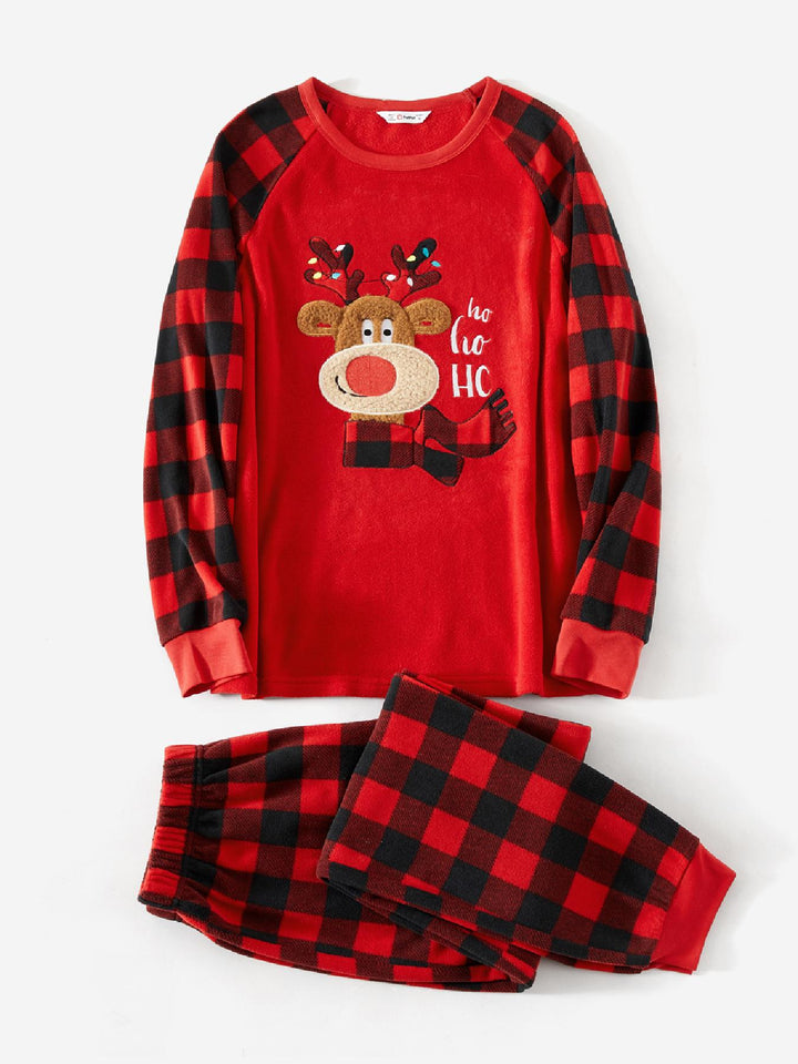 Familjepyjamasset | Röd Julpyjamas med Renmönster &amp; Buffelrutigt | Mysig och Bekväm för Jultraditioner 2