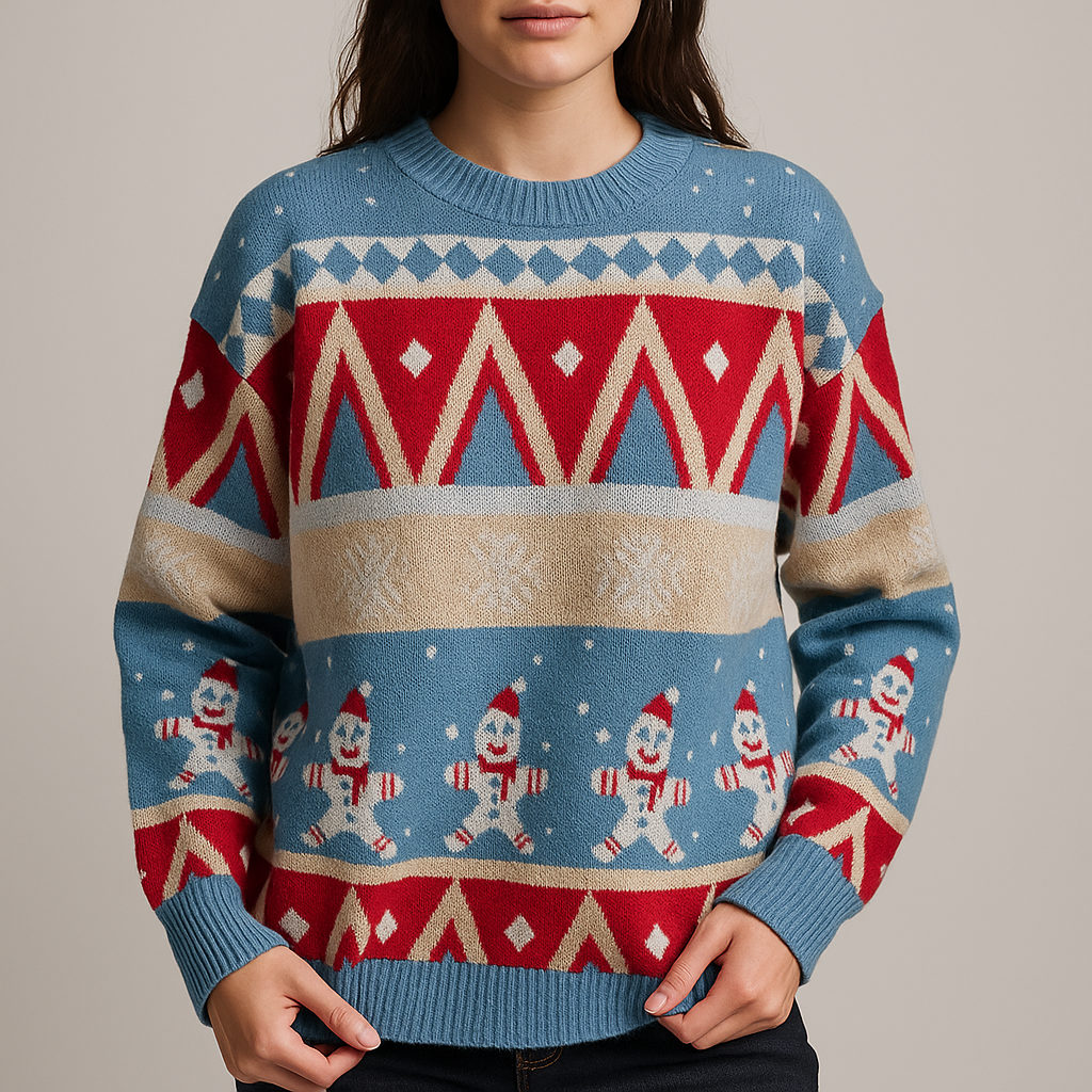 Festlig Jultröja för Damer med Oversized Passform och Vintertryck 1