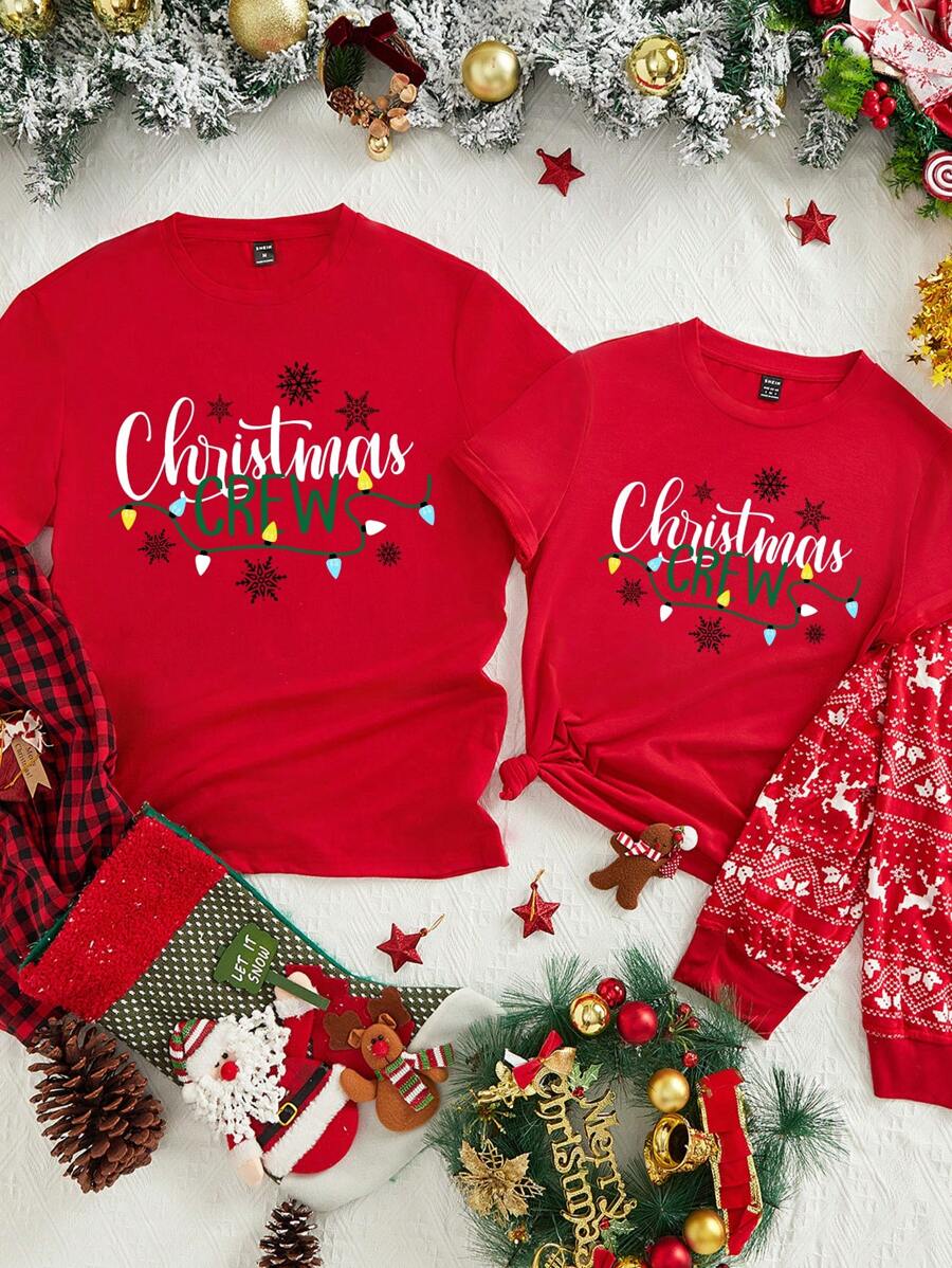 Festlig Röd T-Shirt för Unisex med Julgrafik | Bekväm och Mångsidig för Högtider 0