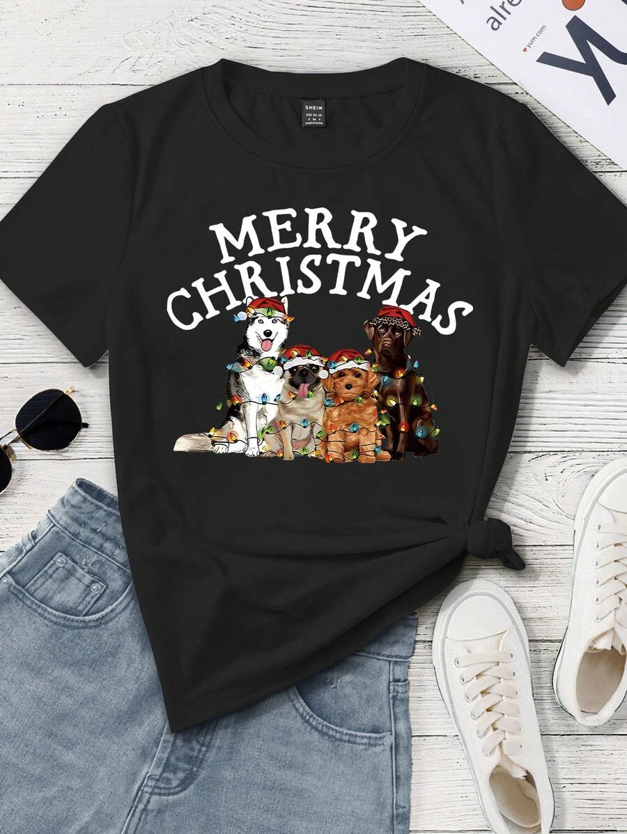 Festlig T-Shirt för Damer med Iögonfallande Julmönster | Mjuk och Bekväm Design för Säsongens Glädje 0