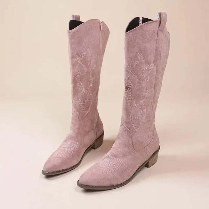 Höga Cowboystövlar med Broderi | Elegant Design och Halkfri Sula för Komfort och Stil 0