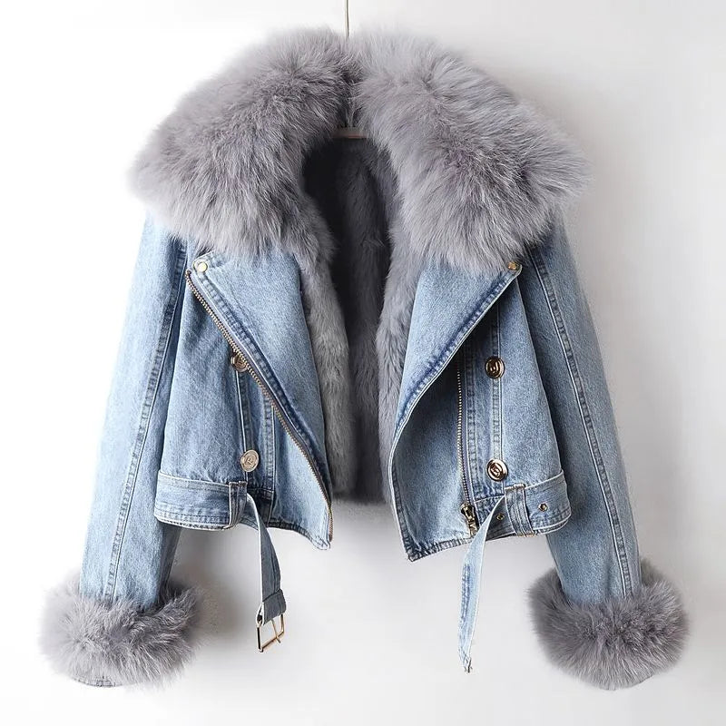 Jeansjacka Dam | Varm Denimjacka med Mjuk Krage | Modern Design för Stil och Komfort 0