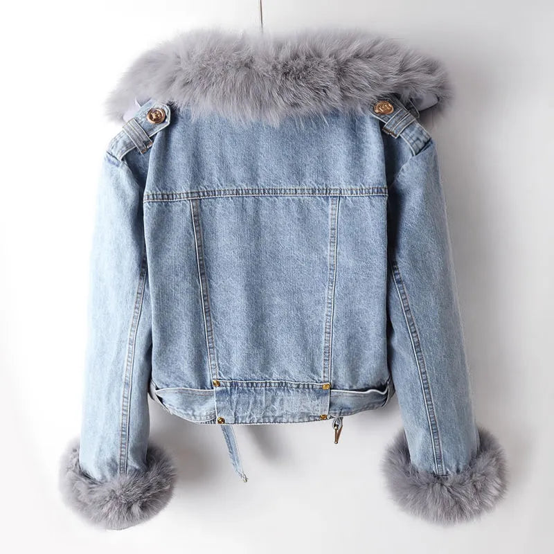 Jeansjacka Dam | Varm Denimjacka med Mjuk Krage | Modern Design för Stil och Komfort 1