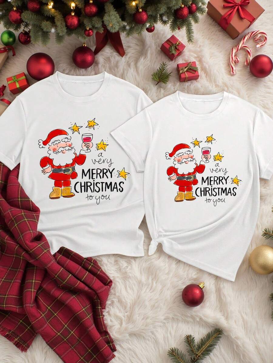Jul T-shirt Set för Par | Humoristisk Tomte Design med Mjuk Bomullsblandning | Perfekt för Festliga Tillfällen 0